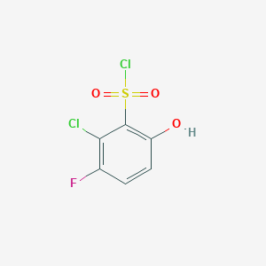 molecular formula C6H3Cl2FO3S B15264892 2-Chloro-3-fluoro-6-hydroxybenzene-1-sulfonyl chloride 