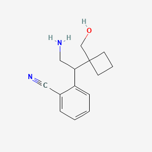 molecular formula C14H18N2O B15265199 2-{2-Amino-1-[1-(hydroxymethyl)cyclobutyl]ethyl}benzonitrile 