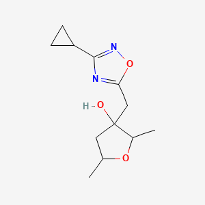 molecular formula C12H18N2O3 B15265346 3-[(3-Cyclopropyl-1,2,4-oxadiazol-5-yl)methyl]-2,5-dimethyloxolan-3-ol 