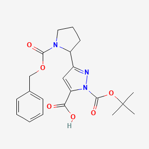 molecular formula C21H25N3O6 B15265437 3-{1-[(benzyloxy)carbonyl]pyrrolidin-2-yl}-1-[(tert-butoxy)carbonyl]-1H-pyrazole-5-carboxylic acid 
