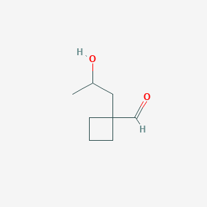 molecular formula C8H14O2 B15265497 1-(2-Hydroxypropyl)cyclobutane-1-carbaldehyde 