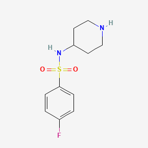 molecular formula C11H15FN2O2S B15265571 4-Fluoro-N-(piperidin-4-yl)benzene-1-sulfonamide 