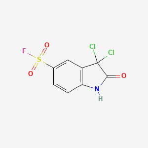 molecular formula C8H4Cl2FNO3S B15265818 3,3-Dichloro-2-oxo-2,3-dihydro-1H-indole-5-sulfonyl fluoride 