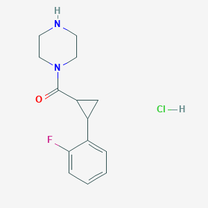 molecular formula C14H18ClFN2O B15265848 1-([2-(2-Fluorophenyl)cyclopropyl]carbonyl)piperazine hydrochloride 