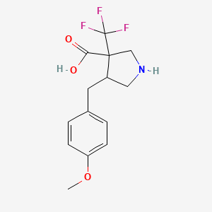 molecular formula C14H16F3NO3 B15265925 4-[(4-Methoxyphenyl)methyl]-3-(trifluoromethyl)pyrrolidine-3-carboxylic acid 