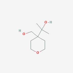 molecular formula C9H18O3 B15265947 2-[4-(Hydroxymethyl)oxan-4-yl]propan-2-ol 