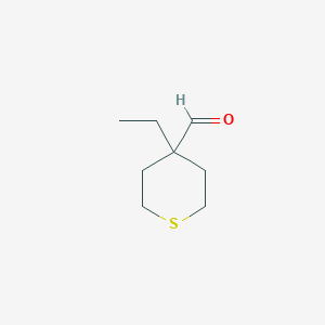 molecular formula C8H14OS B15265963 4-Ethyl-tetrahydro-2H-thiopyran-4-carbaldehyde 