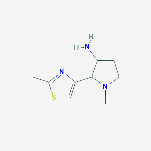 molecular formula C9H15N3S B15266302 1-Methyl-2-(2-methyl-1,3-thiazol-4-yl)pyrrolidin-3-amine 