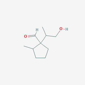 molecular formula C10H18O2 B15266803 1-(1-Hydroxypropan-2-yl)-2-methylcyclopentane-1-carbaldehyde 
