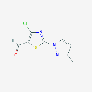 molecular formula C8H6ClN3OS B15266807 4-Chloro-2-(3-methyl-1H-pyrazol-1-yl)-1,3-thiazole-5-carbaldehyde 