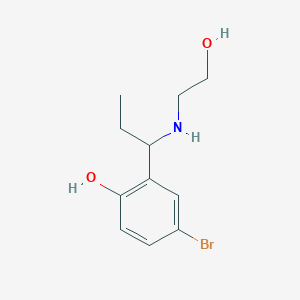 molecular formula C11H16BrNO2 B15267186 4-Bromo-2-{1-[(2-hydroxyethyl)amino]propyl}phenol 