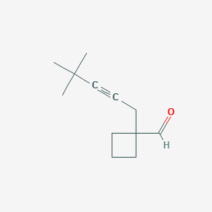 molecular formula C12H18O B15267647 1-(4,4-Dimethylpent-2-yn-1-yl)cyclobutane-1-carbaldehyde 