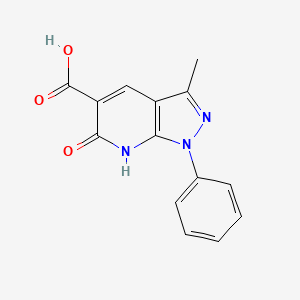 molecular formula C14H11N3O3 B15267747 3-Methyl-6-oxo-1-phenyl-1H,6H,7H-pyrazolo[3,4-b]pyridine-5-carboxylic acid 