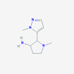 molecular formula C9H16N4 B15267899 1-Methyl-2-(1-methyl-1H-pyrazol-5-yl)pyrrolidin-3-amine 