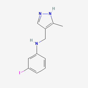 molecular formula C11H12IN3 B15268141 3-Iodo-N-[(3-methyl-1H-pyrazol-4-yl)methyl]aniline 