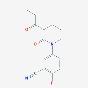 molecular formula C15H15FN2O2 B15268441 2-Fluoro-5-(2-oxo-3-propanoylpiperidin-1-yl)benzonitrile 
