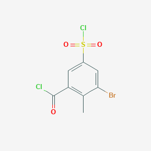 molecular formula C8H5BrCl2O3S B15269086 3-Bromo-5-(chlorosulfonyl)-2-methylbenzoyl chloride 