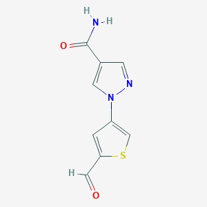 molecular formula C9H7N3O2S B15269327 1-(5-Formylthiophen-3-YL)-1H-pyrazole-4-carboxamide 