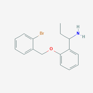 molecular formula C16H18BrNO B15269587 1-{2-[(2-Bromophenyl)methoxy]phenyl}propan-1-amine 