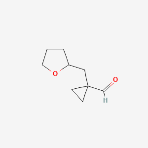molecular formula C9H14O2 B15269620 1-[(Oxolan-2-yl)methyl]cyclopropane-1-carbaldehyde 