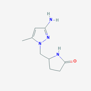 molecular formula C9H14N4O B15270496 5-[(3-Amino-5-methyl-1H-pyrazol-1-yl)methyl]pyrrolidin-2-one 