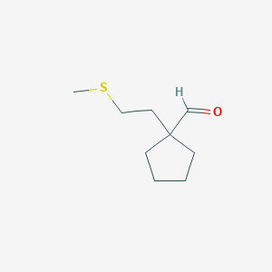 molecular formula C9H16OS B15271024 1-[2-(Methylsulfanyl)ethyl]cyclopentane-1-carbaldehyde 
