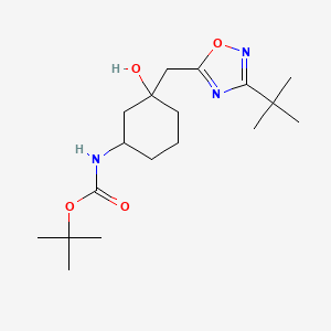 molecular formula C18H31N3O4 B15271516 tert-Butyl N-{3-[(3-tert-butyl-1,2,4-oxadiazol-5-yl)methyl]-3-hydroxycyclohexyl}carbamate 