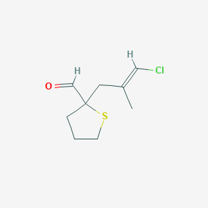 molecular formula C9H13ClOS B15271718 2-(3-Chloro-2-methylprop-2-en-1-yl)thiolane-2-carbaldehyde 