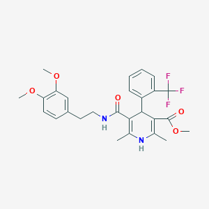 molecular formula C27H29F3N2O5 B015272 Methyl 5-[2-(3,4-dimethoxyphenyl)ethylcarbamoyl]-2,6-dimethyl-4-[2-(trifluoromethyl)phenyl]-1,4-dihydropyridine-3-carboxylate CAS No. 887406-97-5