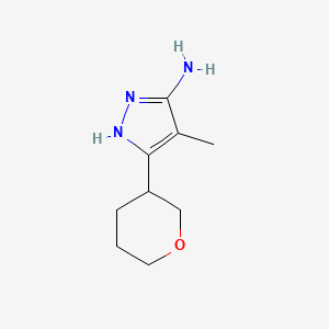 molecular formula C9H15N3O B15272783 4-Methyl-3-(oxan-3-YL)-1H-pyrazol-5-amine 