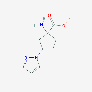 molecular formula C10H15N3O2 B15273661 Methyl 1-amino-3-(1H-pyrazol-1-yl)cyclopentane-1-carboxylate 