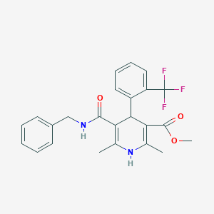 molecular formula C24H23F3N2O3 B015276 Methyl 1,4-Dihydro-2,6-dimethyl-4-(2'-trifluoromethyl)phenyl-pyridine-5-carboxylate-3-phenylmethyl Carboxamide CAS No. 887407-01-4