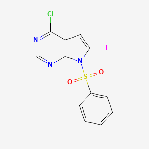 molecular formula C12H7ClIN3O2S B1527631 4-氯-6-碘-7-苯磺酰基-7H-吡咯并[2,3-D]嘧啶 CAS No. 876343-09-8