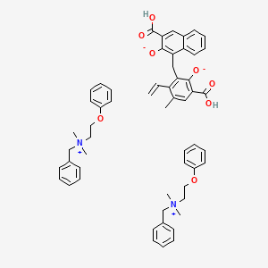 molecular formula C56H60N2O8 B15279208 N-Benzyl-N,N-dimethyl-2-phenoxyethan-1-aminium 4-(3-carboxylato-2-hydroxy-5-methyl-6-vinylbenzyl)-3-hydroxy-2-naphthoate 