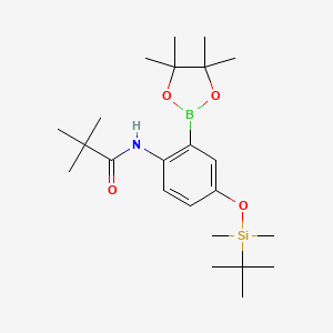 molecular formula C23H40BNO4Si B15279250 N-(4-((tert-Butyldimethylsilyl)oxy)-2-(4,4,5,5-tetramethyl-1,3,2-dioxaborolan-2-yl)phenyl)pivalamide 