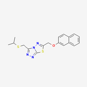 molecular formula C18H18N4OS2 B15281340 {3-[(Isopropylsulfanyl)methyl][1,2,4]triazolo[3,4-b][1,3,4]thiadiazol-6-yl}methyl 2-naphthyl ether 