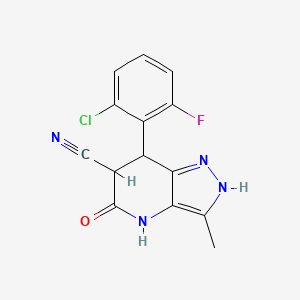 molecular formula C14H10ClFN4O B15281385 7-(2-chloro-6-fluorophenyl)-3-methyl-5-oxo-4,5,6,7-tetrahydro-2H-pyrazolo[4,3-b]pyridine-6-carbonitrile 