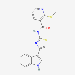 molecular formula C18H14N4OS2 B15281438 N-(4-(1H-Indol-3-yl)thiazol-2-yl)-2-(methylthio)nicotinamide 