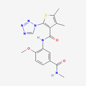 molecular formula C17H18N6O3S B15282128 N-[2-methoxy-5-(methylcarbamoyl)phenyl]-4,5-dimethyl-2-(1H-tetrazol-1-yl)thiophene-3-carboxamide 
