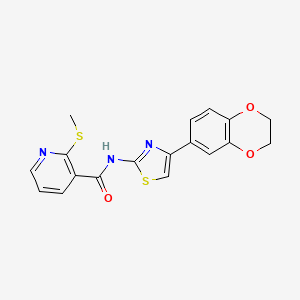 molecular formula C18H15N3O3S2 B15282162 N-(4-(2,3-Dihydrobenzo[b][1,4]dioxin-6-yl)thiazol-2-yl)-2-(methylthio)nicotinamide 