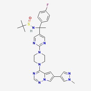 molecular formula C30H35FN10OS B15282175 N-(1-(4-Fluorophenyl)-1-(2-(4-(6-(1-methyl-1H-pyrazol-4-yl)pyrrolo[2,1-f][1,2,4]triazin-4-yl)piperazin-1-yl)pyrimidin-5-yl)ethyl)-2-methylpropane-2-sulfinamide 
