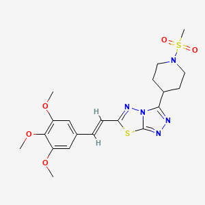 molecular formula C20H25N5O5S2 B15282243 3-[1-(Methylsulfonyl)-4-piperidinyl]-6-[2-(3,4,5-trimethoxyphenyl)vinyl][1,2,4]triazolo[3,4-b][1,3,4]thiadiazole 