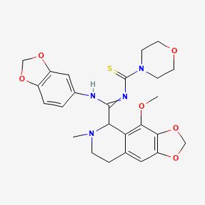 molecular formula C25H28N4O6S B15282321 N-[(1,3-benzodioxol-5-ylimino)(4-methoxy-6-methyl-5,6,7,8-tetrahydro[1,3]dioxolo[4,5-g]isoquinolin-5-yl)methyl]-4-morpholinecarbothioamide 