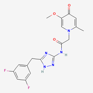 molecular formula C18H17F2N5O3 B15282327 N-[3-(3,5-difluorobenzyl)-1H-1,2,4-triazol-5-yl]-2-(5-methoxy-2-methyl-4-oxopyridin-1(4H)-yl)acetamide 