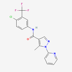 molecular formula C17H12ClF3N4O B15282366 N-[4-chloro-3-(trifluoromethyl)phenyl]-5-methyl-1-(2-pyridinyl)-1H-pyrazole-4-carboxamide 