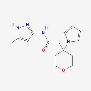 molecular formula C15H20N4O2 B15282387 N-(5-methyl-1H-pyrazol-3-yl)-2-[4-(1H-pyrrol-1-yl)tetrahydro-2H-pyran-4-yl]acetamide 