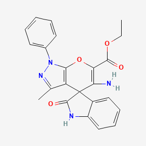 molecular formula C23H20N4O4 B15282562 Ethyl 5'-amino-3'-methyl-1'-phenyl-1,1',2,4'-tetrahydro-2-oxospiro(indole-3,4'-pyrano[2,3-c]pyrazole)-6'-carboxylate 