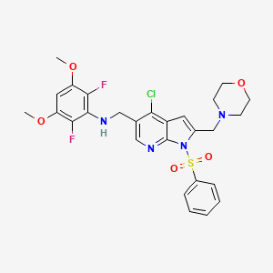 molecular formula C27H27ClF2N4O5S B15282678 N-((4-Chloro-2-(morpholinomethyl)-1-(phenylsulfonyl)-1H-pyrrolo[2,3-b]pyridin-5-yl)methyl)-2,6-difluoro-3,5-dimethoxyaniline 