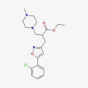 molecular formula C20H26ClN3O3 B15282822 Ethyl 3-[5-(2-chlorophenyl)-3-isoxazolyl]-2-[(4-methyl-1-piperazinyl)methyl]propanoate 