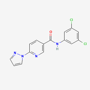 molecular formula C15H10Cl2N4O B15283069 N-(3,5-dichlorophenyl)-6-(1H-pyrazol-1-yl)nicotinamide 